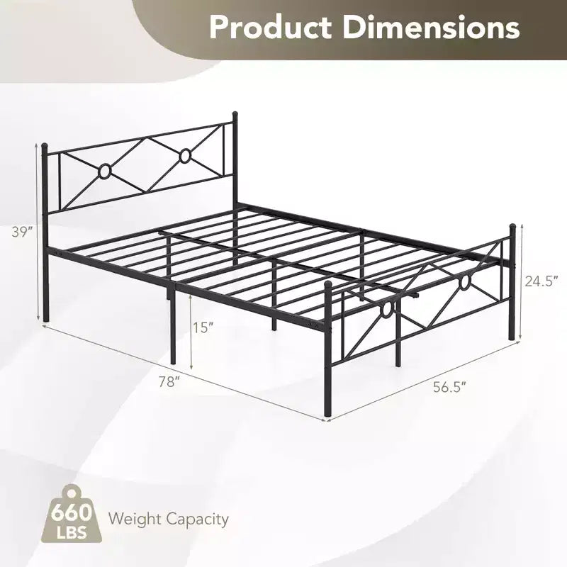 Struttura letto a piattaforma in metallo Costway, matrimoniale/queen size, con testiera e base per materasso