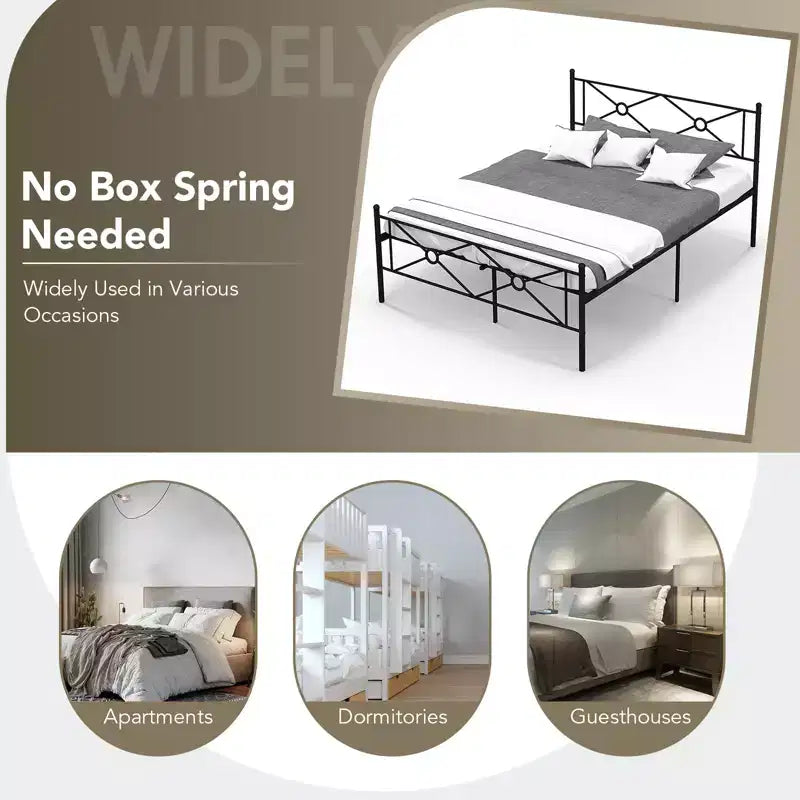 Struttura letto a piattaforma in metallo Costway, matrimoniale/queen size, con testiera e base per materasso