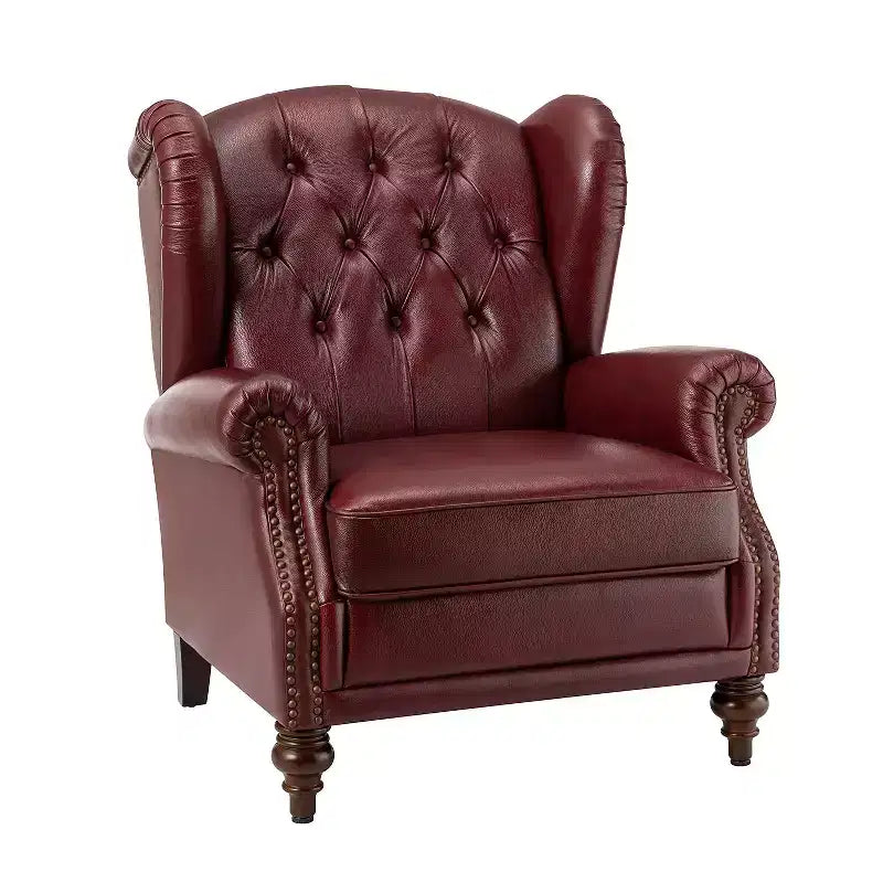 Poltrona a pozzetto Amanda 33, ampia, in vera pelle con gambe coniche in legno massiccio e bordo con borchie | ART OF LIVING DESIGNS