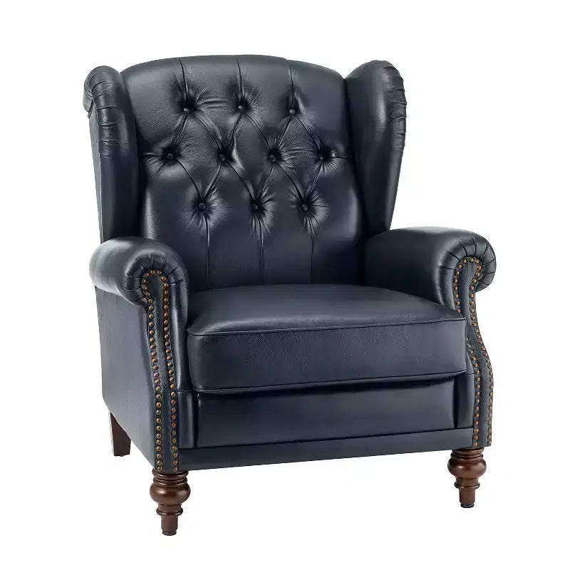 Poltrona a pozzetto Amanda 33, ampia, in vera pelle con gambe coniche in legno massiccio e bordo con borchie | ART OF LIVING DESIGNS