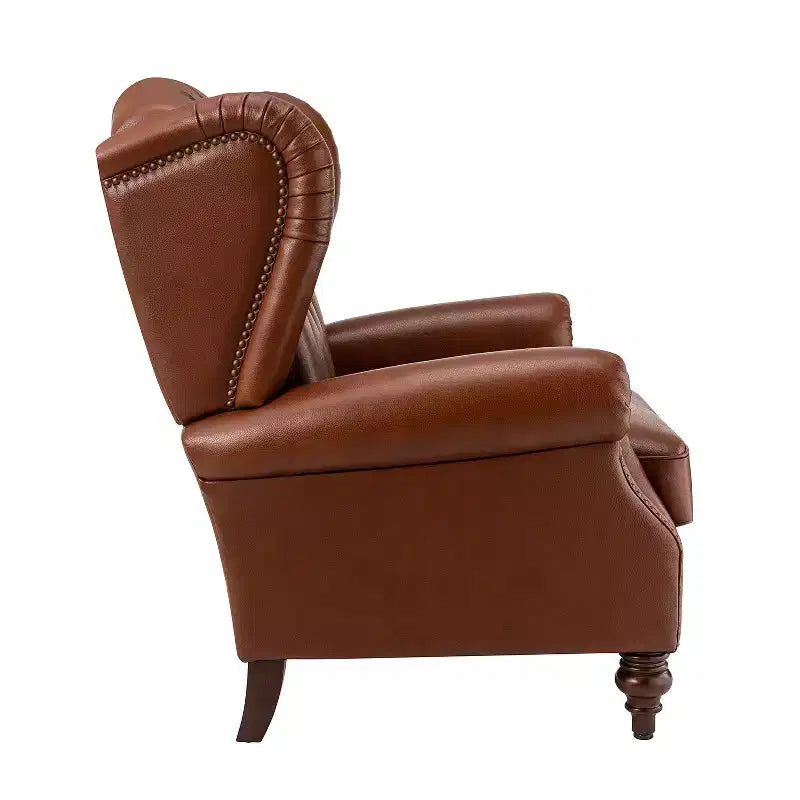 Set di 2 Poltrone Wingback Amanda 33 Larghe in Vera Pelle con Gambe Affusolate in Legno Massiccio e Rivetti | ART OF LIVING DESIGNS