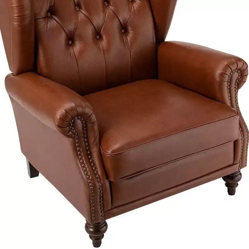 Set di 2 Poltrone Wingback Amanda 33 Larghe in Vera Pelle con Gambe Affusolate in Legno Massiccio e Rivetti | ART OF LIVING DESIGNS