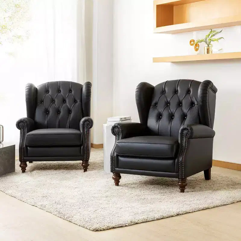 Set di 2 Poltrone Wingback Amanda 33 Larghe in Vera Pelle con Gambe Affusolate in Legno Massiccio e Rivetti | ART OF LIVING DESIGNS