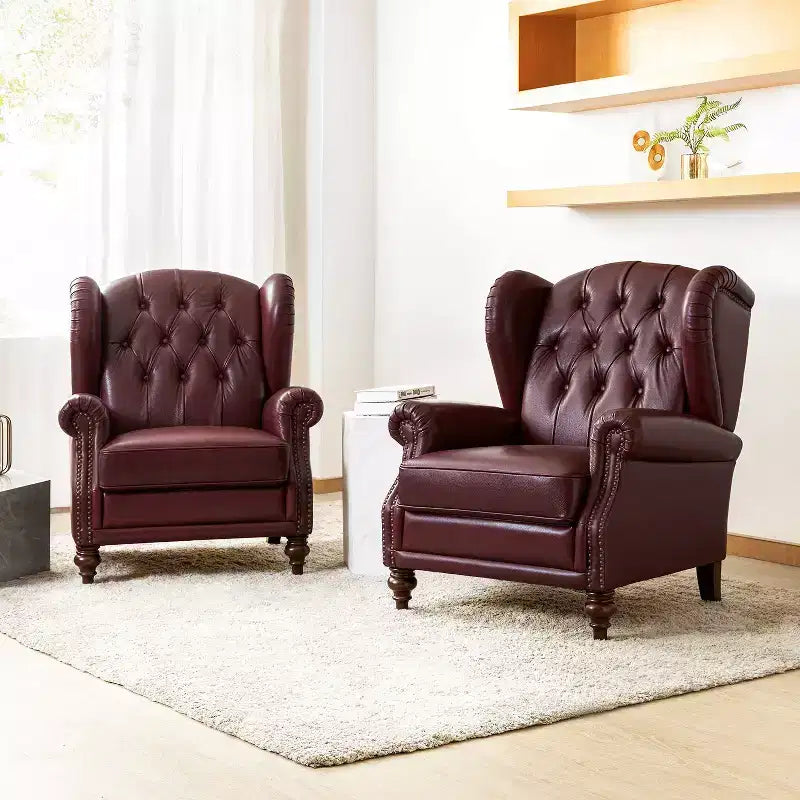 Set di 2 Poltrone Wingback Amanda 33 Larghe in Vera Pelle con Gambe Affusolate in Legno Massiccio e Rivetti | ART OF LIVING DESIGNS