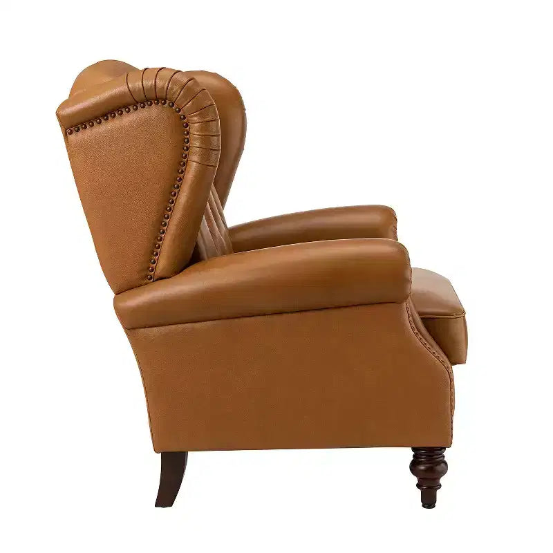 Set di 2 Poltrone Wingback Amanda 33 Larghe in Vera Pelle con Gambe Affusolate in Legno Massiccio e Rivetti | ART OF LIVING DESIGNS