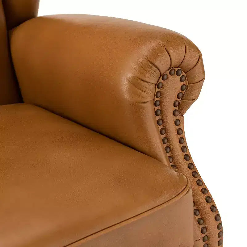 Set di 2 Poltrone Wingback Amanda 33 Larghe in Vera Pelle con Gambe Affusolate in Legno Massiccio e Rivetti | ART OF LIVING DESIGNS