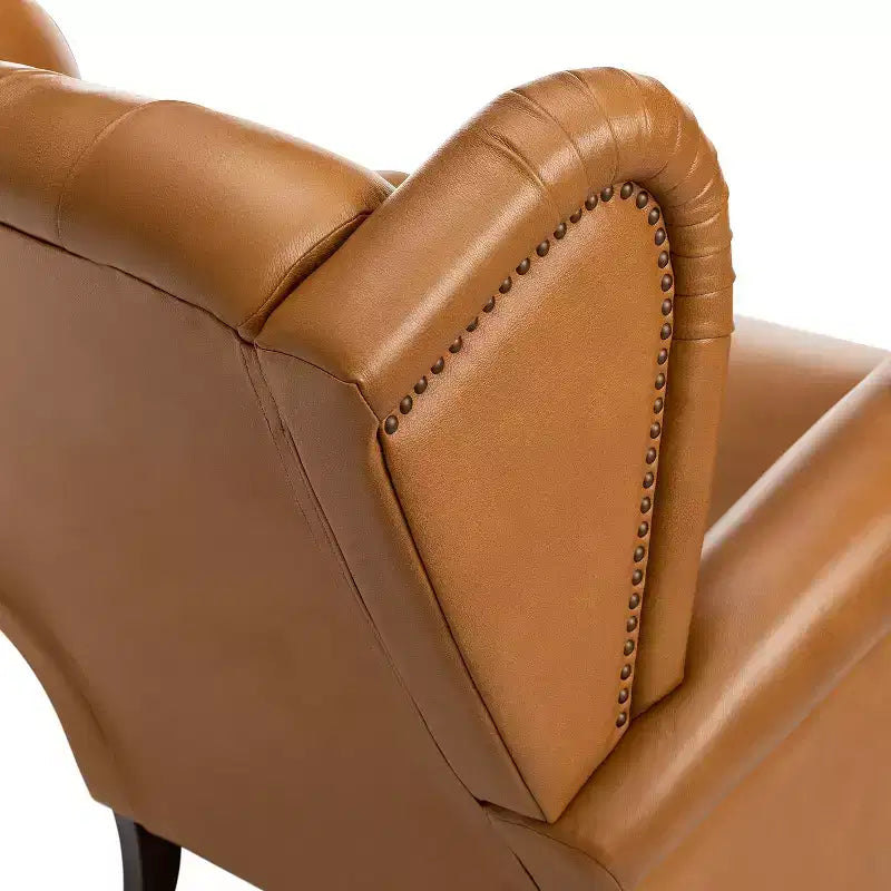 Set di 2 Poltrone Wingback Amanda 33 Larghe in Vera Pelle con Gambe Affusolate in Legno Massiccio e Rivetti | ART OF LIVING DESIGNS
