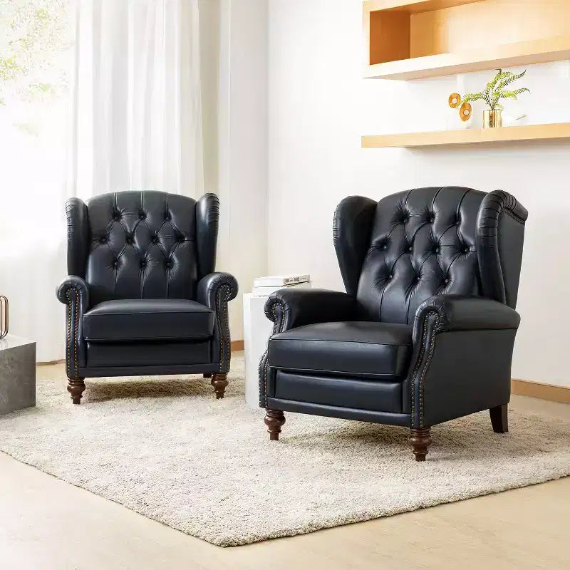 Set di 2 Poltrone Wingback Amanda 33 Larghe in Vera Pelle con Gambe Affusolate in Legno Massiccio e Rivetti | ART OF LIVING DESIGNS