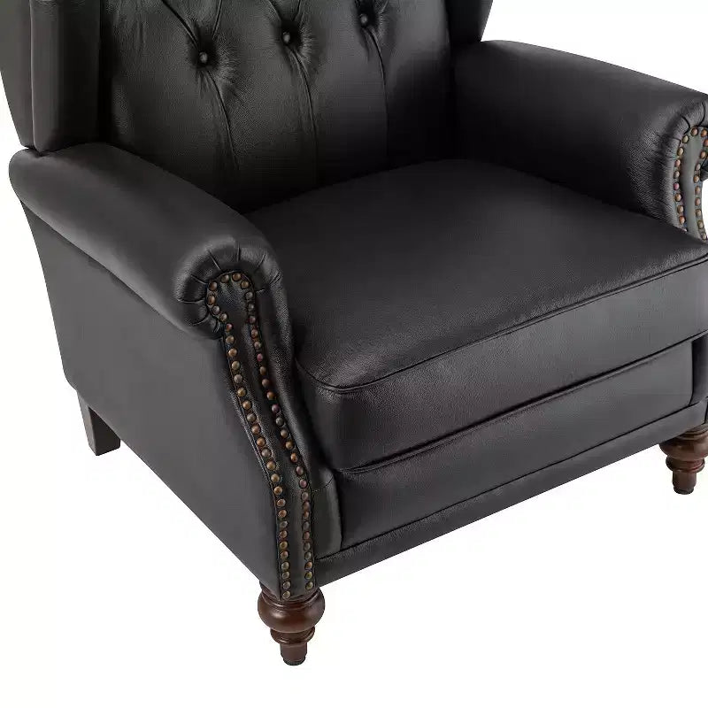 Set di 2 Poltrone Wingback Amanda 33 Larghe in Vera Pelle con Gambe Affusolate in Legno Massiccio e Rivetti | ART OF LIVING DESIGNS