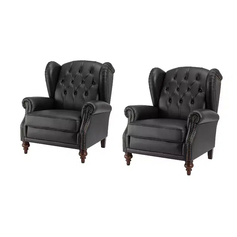 Set di 2 Poltrone Wingback Amanda 33 Larghe in Vera Pelle con Gambe Affusolate in Legno Massiccio e Rivetti | ART OF LIVING DESIGNS