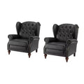 Set di 2 Poltrone Wingback Amanda 33 Larghe in Vera Pelle con Gambe Affusolate in Legno Massiccio e Rivetti | ART OF LIVING DESIGNS