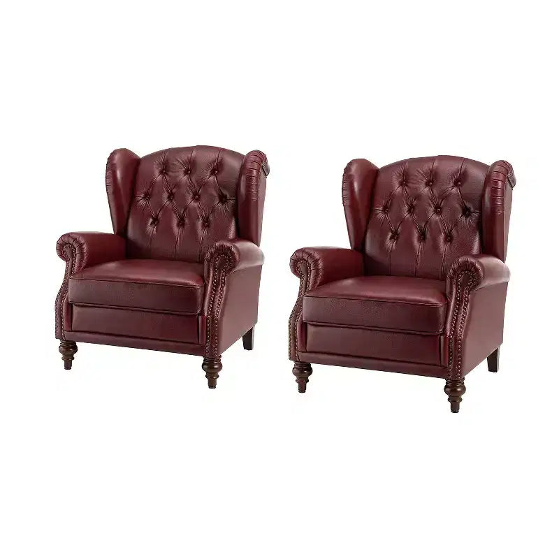 Set di 2 Poltrone Wingback Amanda 33 Larghe in Vera Pelle con Gambe Affusolate in Legno Massiccio e Rivetti | ART OF LIVING DESIGNS
