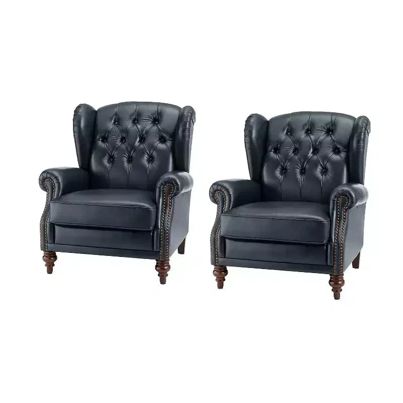 Set di 2 Poltrone Wingback Amanda 33 Larghe in Vera Pelle con Gambe Affusolate in Legno Massiccio e Rivetti | ART OF LIVING DESIGNS