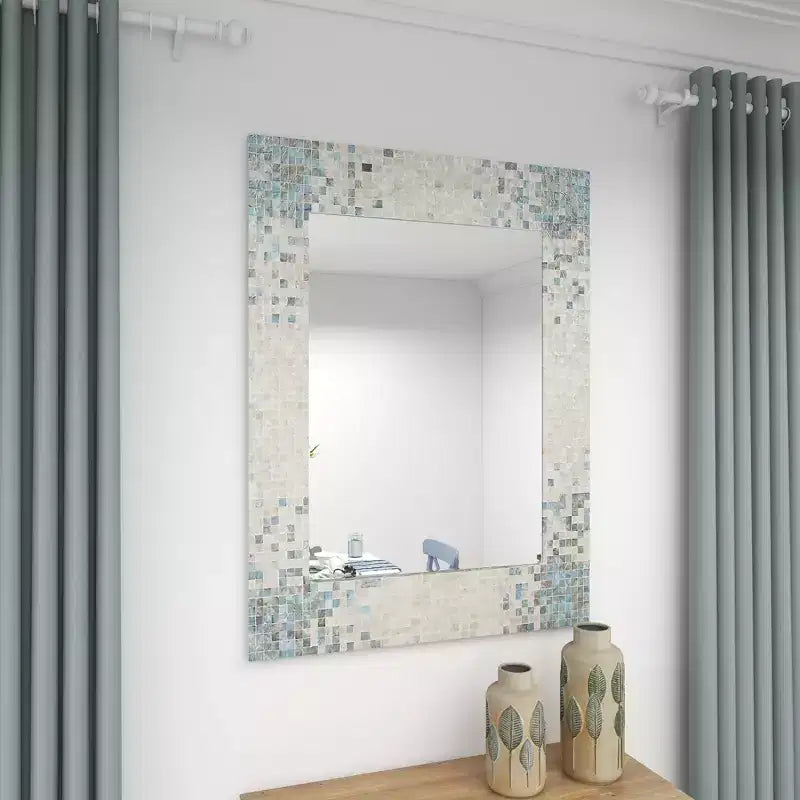 Specchio da Parete Mosaico Artigianale in Madreperla con Angoli Blu Crema - Olivia & May