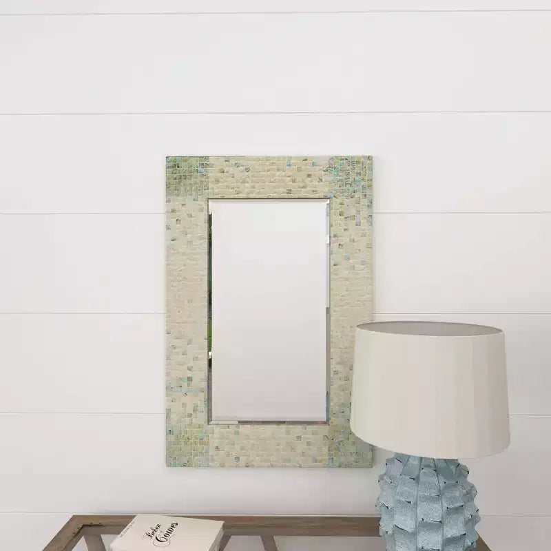 Specchio da Parete Mosaico Artigianale in Madreperla con Angoli Blu Crema - Olivia & May