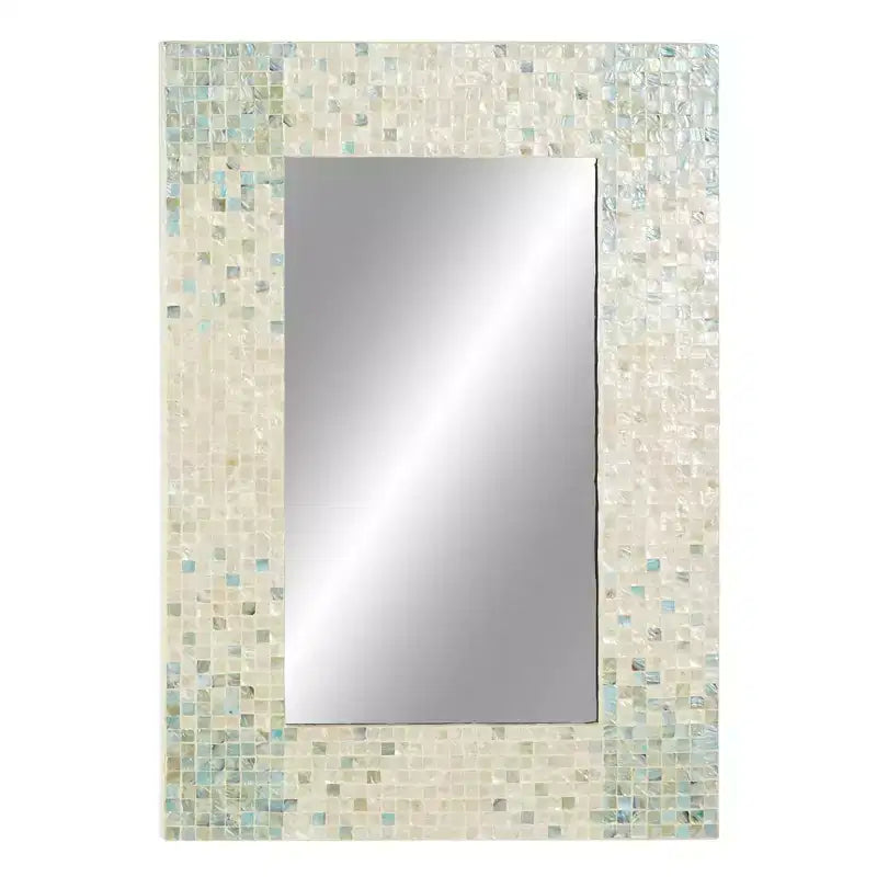 Specchio da Parete Mosaico Artigianale in Madreperla con Angoli Blu Crema - Olivia & May