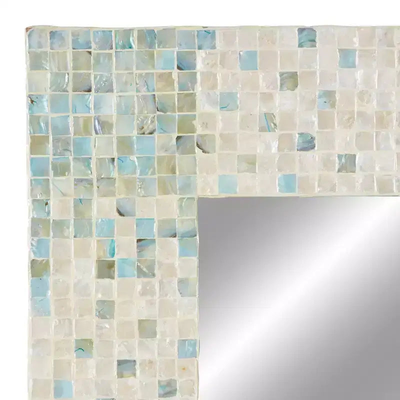 Specchio da Parete Mosaico Artigianale in Madreperla con Angoli Blu Crema - Olivia & May