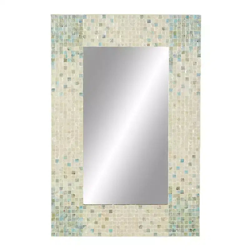 Specchio da Parete Mosaico Artigianale in Madreperla con Angoli Blu Crema - Olivia & May