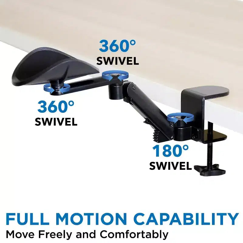 Mount-It! Bracciolo regolabile in altezza da scrivania | Braccio ergonomico da scrivania per computer | Supporto gomito completamente mobile con base a morsetto | Struttura in acciaio | Nero