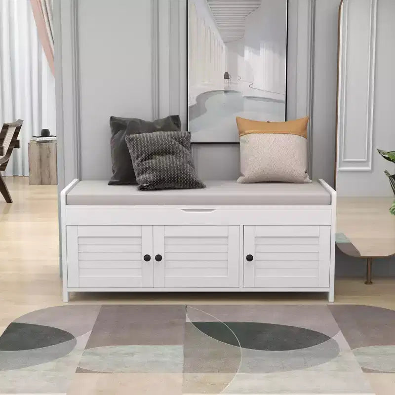 Panca Contenitore con 3 Ante a Persiana, Cuscino Rimovibile e Spazio Nascosto - ModernLuxe