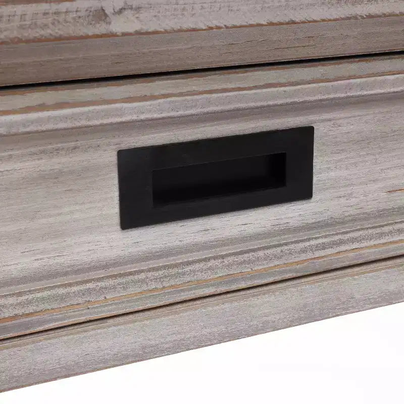 Consolle e tavolo da ingresso LuxenHome in legno grigio con 2 cassetti e 1 ripiano
