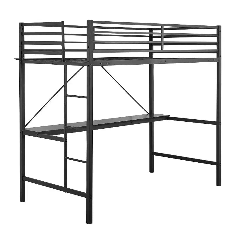 Letto a soppalco in metallo Emma e Oliver con scrivania, sponde protettive e scaletta per bambini, ragazzi e adulti