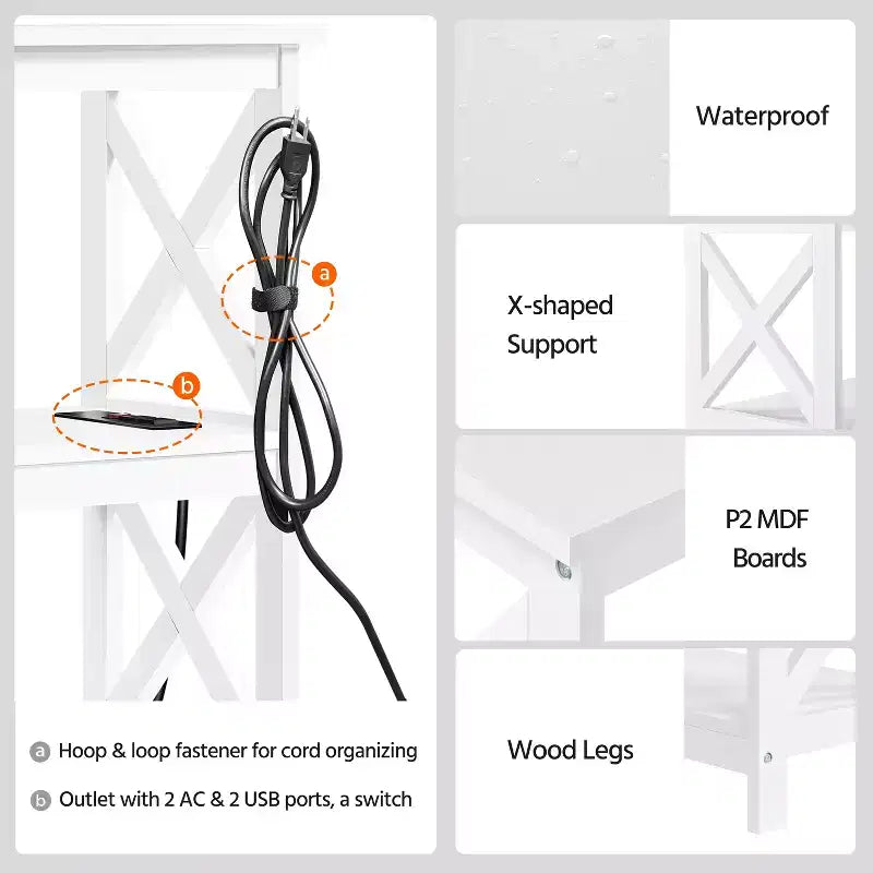 Yaheetech Tavolo Consolle da Ingresso in Legno a 3 Ripiani con Presa Elettrica