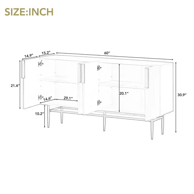 Madia moderna, Credenza con maniglie e gambe in metallo-ModernLuxe