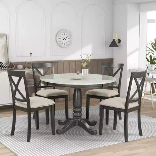 5-Piece Dining Set with Solid Wood Table and 4 Chairs, Gray - ModernLuxe