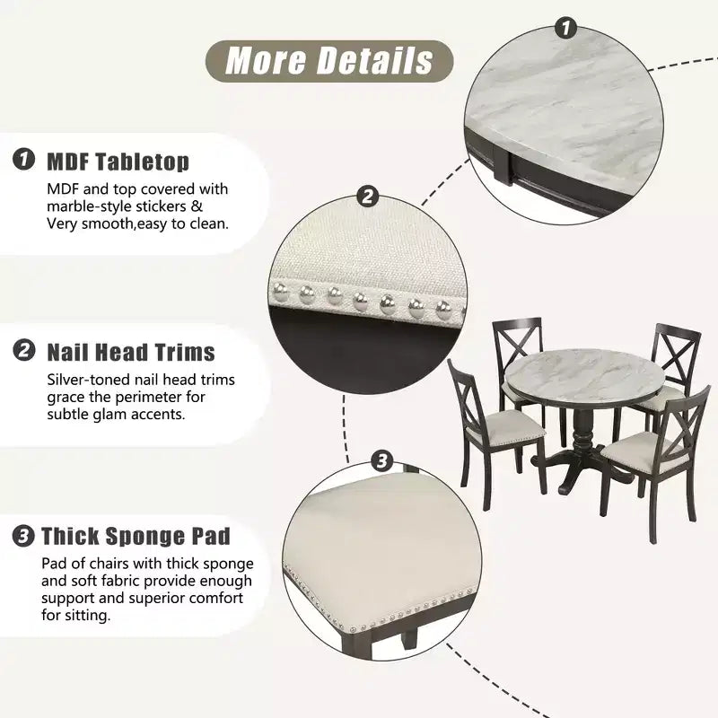 Set da pranzo da 5 pezzi con tavolo in legno massello e 4 sedie, grigio - ModernLuxe