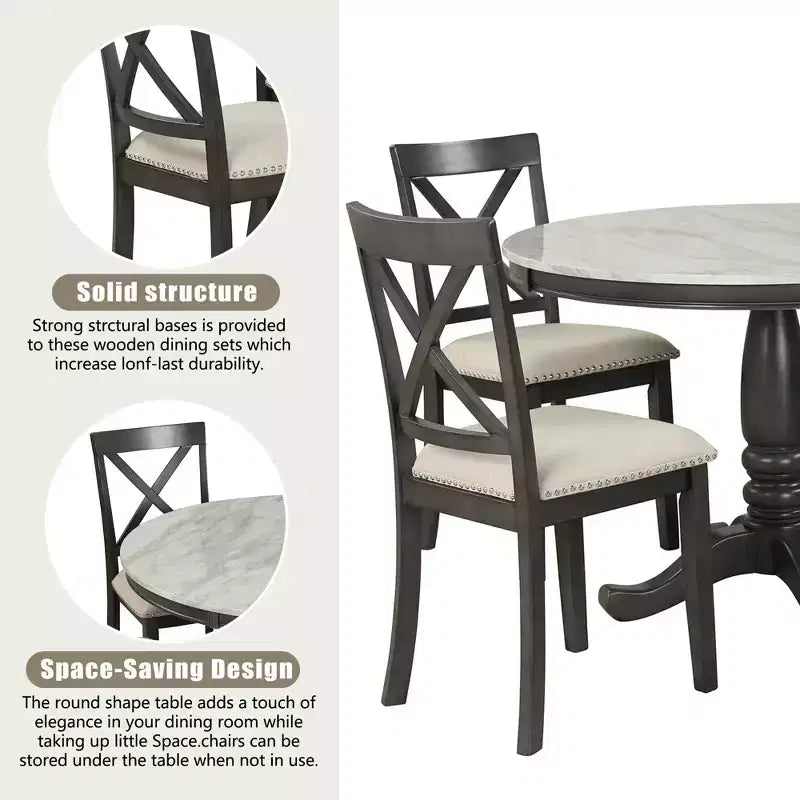 Set da pranzo da 5 pezzi con tavolo in legno massello e 4 sedie, grigio - ModernLuxe