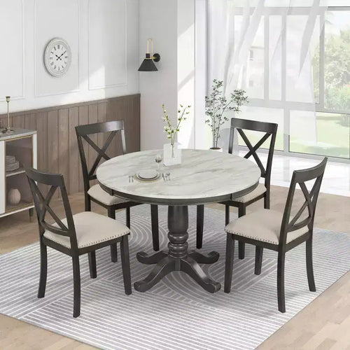 Set da pranzo da 5 pezzi con tavolo in legno massello e 4 sedie, grigio - ModernLuxe