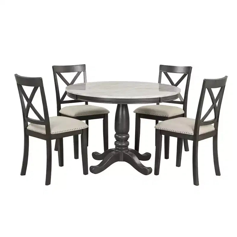 Set da pranzo da 5 pezzi con tavolo in legno massello e 4 sedie, grigio - ModernLuxe