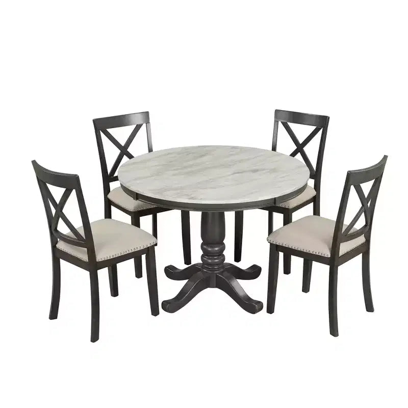 Set da pranzo da 5 pezzi con tavolo in legno massello e 4 sedie, grigio - ModernLuxe