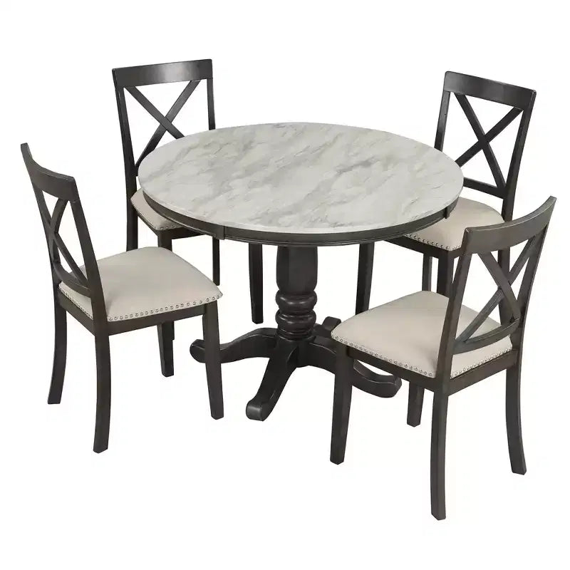 Set da pranzo da 5 pezzi con tavolo in legno massello e 4 sedie, grigio - ModernLuxe