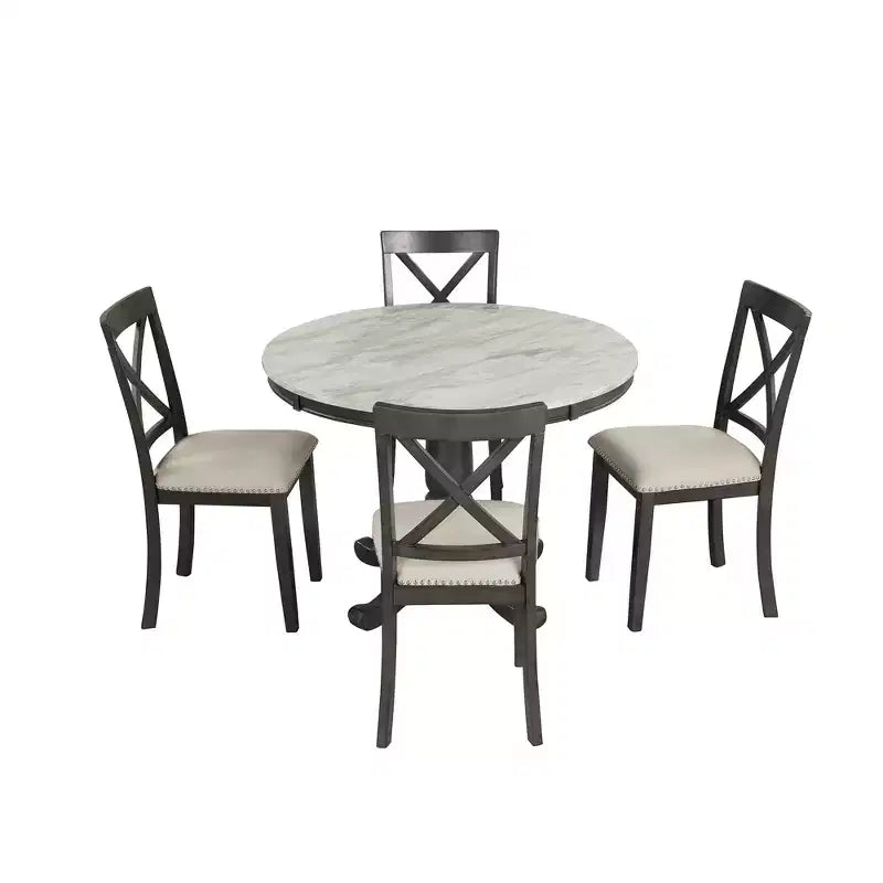 Set da pranzo da 5 pezzi con tavolo in legno massello e 4 sedie, grigio - ModernLuxe