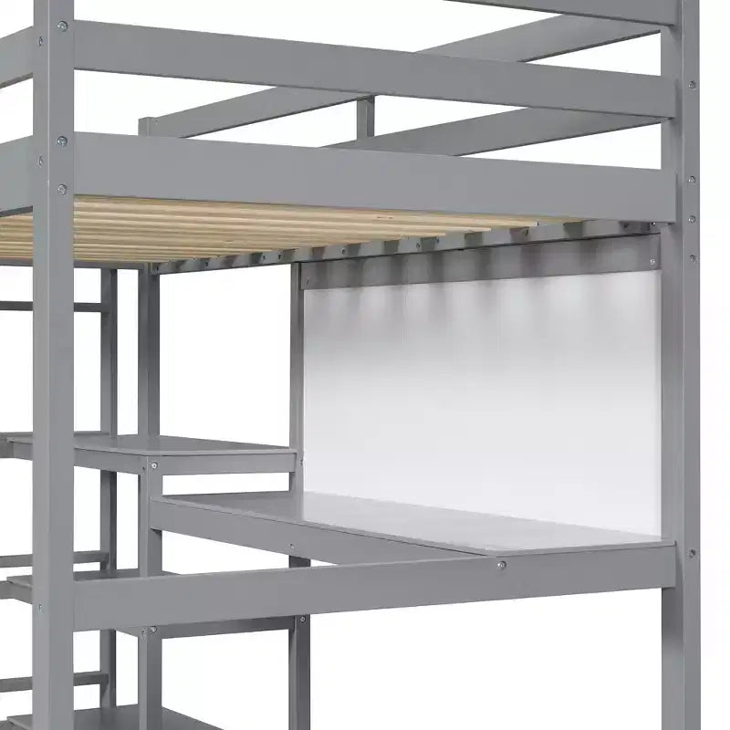 Letto a soppalco in legno con scaffali, scrivania e lavagna - ModernLuxe