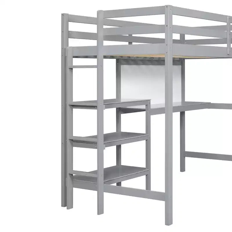 Letto a soppalco in legno con scaffali, scrivania e lavagna - ModernLuxe