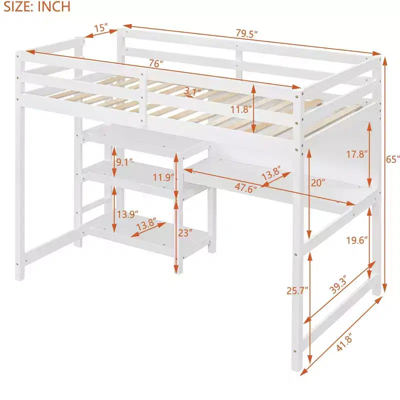 Letto a soppalco in legno con scaffali, scrivania e lavagna - ModernLuxe