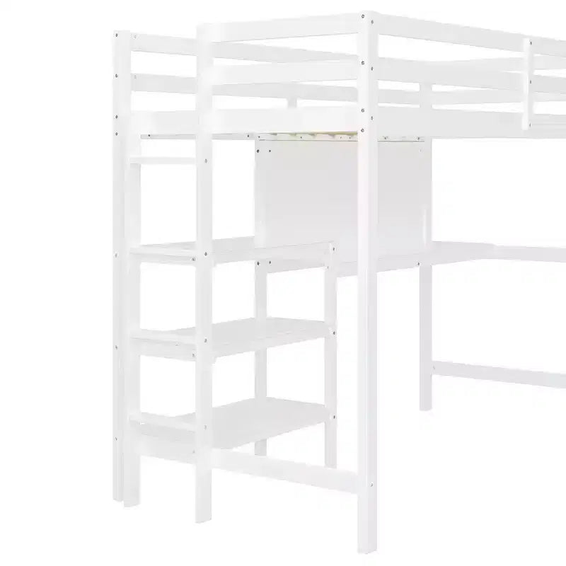Letto a soppalco in legno con scaffali, scrivania e lavagna - ModernLuxe