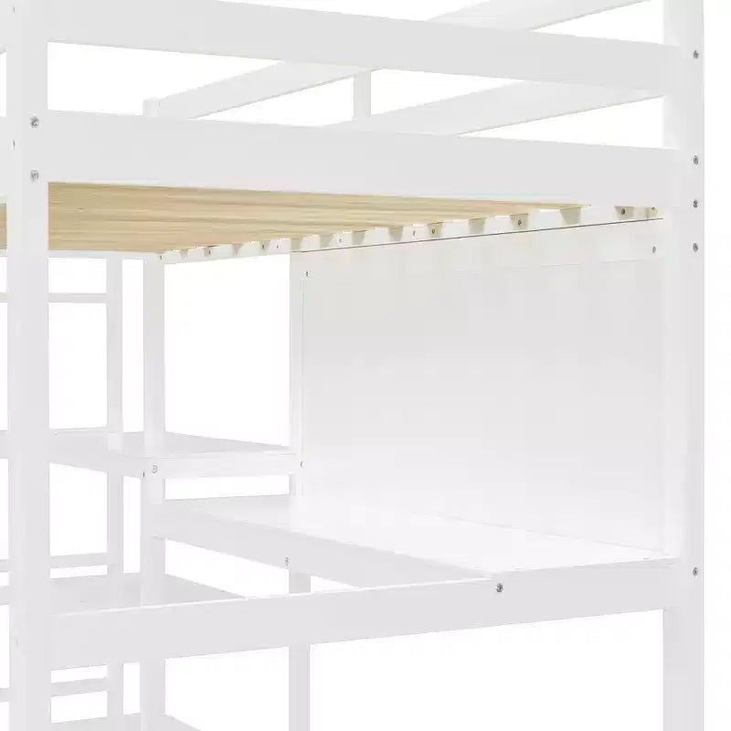 Letto a soppalco in legno con scaffali, scrivania e lavagna - ModernLuxe