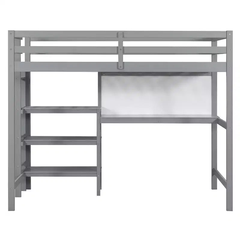 Letto a soppalco in legno con scaffali, scrivania e lavagna - ModernLuxe
