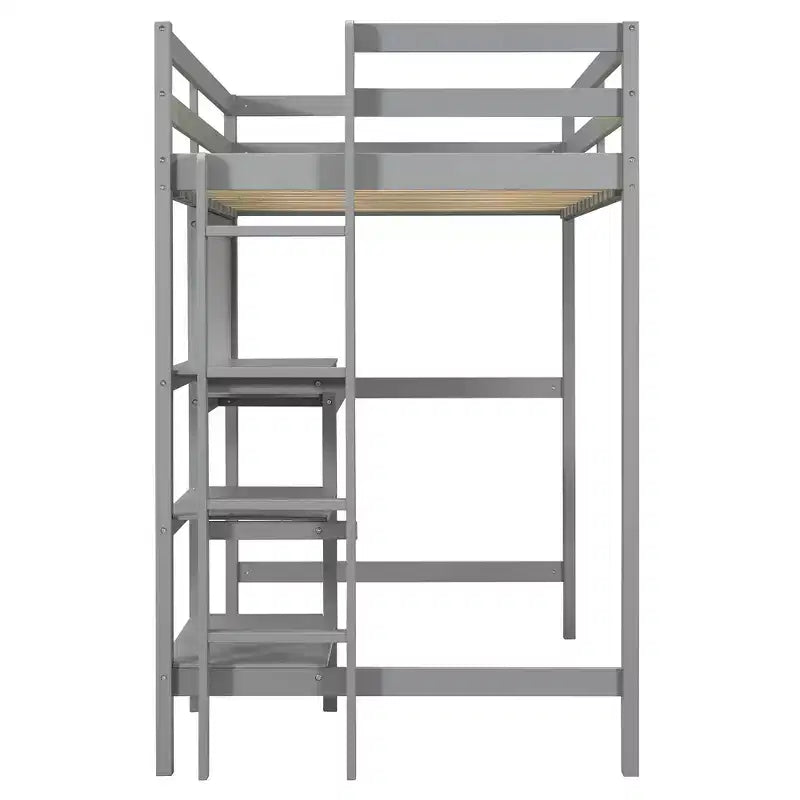 Letto a soppalco in legno con scaffali, scrivania e lavagna - ModernLuxe