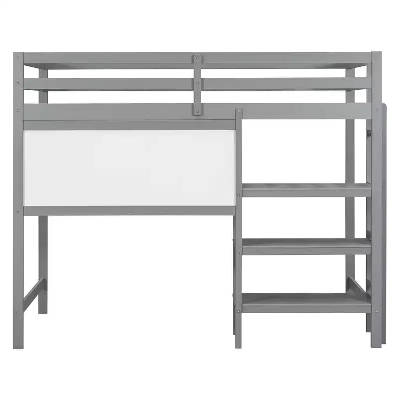 Letto a soppalco in legno con scaffali, scrivania e lavagna - ModernLuxe