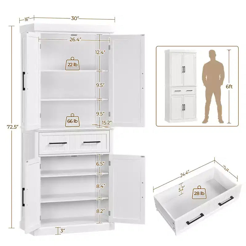 Yaheetech Armadio dispensa da cucina alto 184 cm con ripiani regolabili per cucina e sala da pranzo
