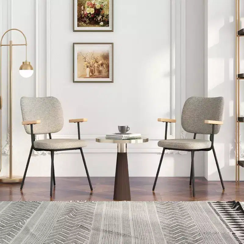 Costway Set di 2 Sedie da Pranzo Moderne in Lino, Imbottite, Poltrone da Cucina con Braccioli Grigio/Arancione