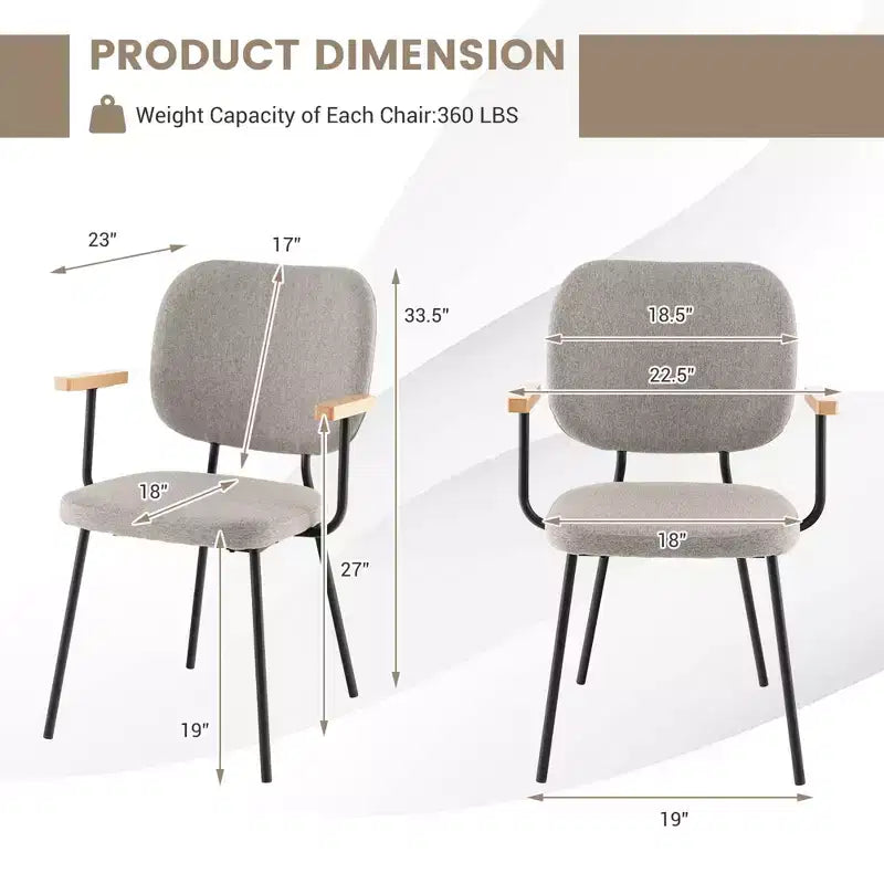 Costway Set di 2 Sedie da Pranzo Moderne in Lino, Imbottite, Poltrone da Cucina con Braccioli Grigio/Arancione