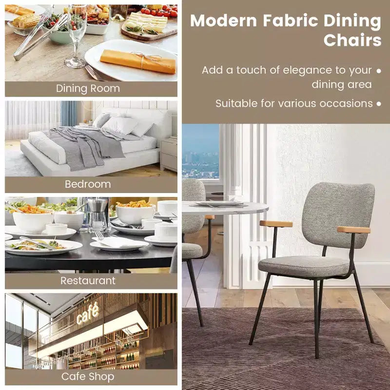 Costway Set di 2 Sedie da Pranzo Moderne in Lino, Imbottite, Poltrone da Cucina con Braccioli Grigio/Arancione
