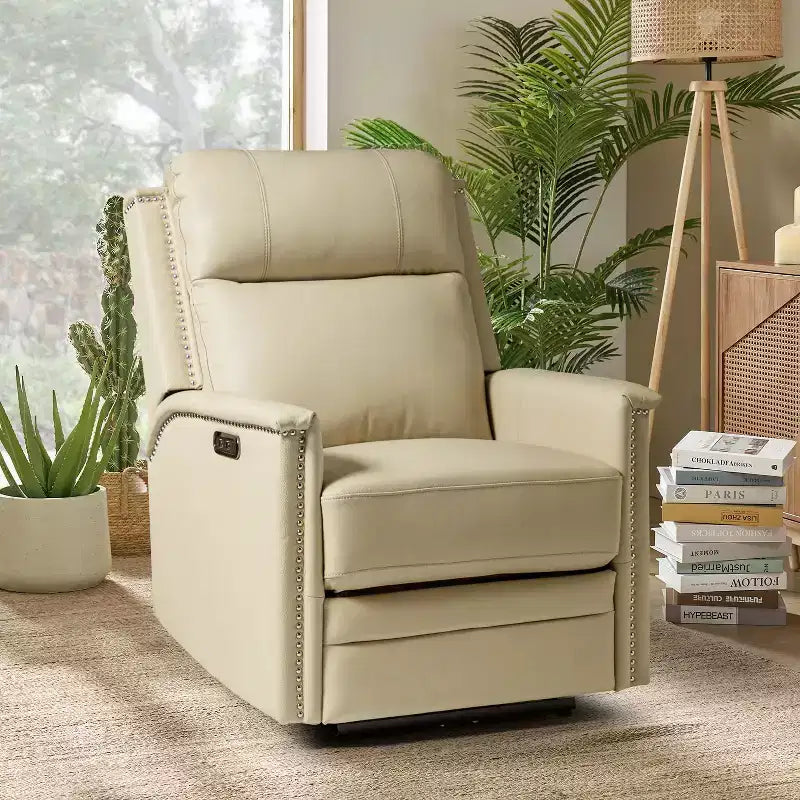 Poltrona reclinabile elettrica in vera pelle Ottfried| ART OF LIVING DESIGNS