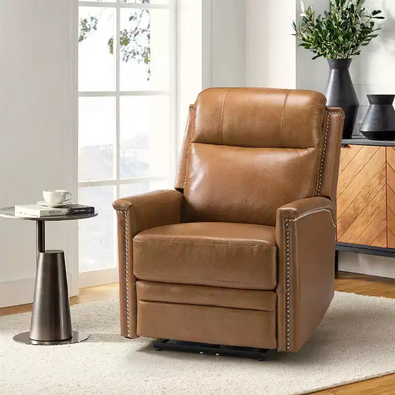 Poltrona reclinabile elettrica in vera pelle Ottfried| ART OF LIVING DESIGNS